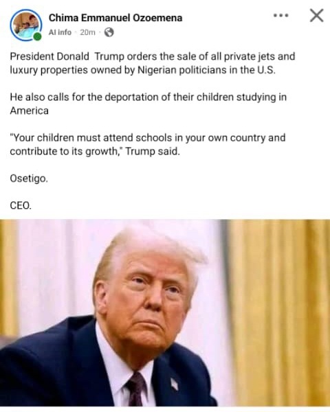 FactCheck: Donald Trump Orders sale Of Properties By Nigerian Politicians, Deportation of their Children Back to the Country