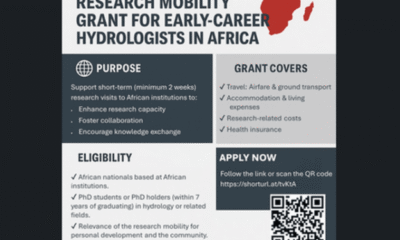 Call For Applications: IAHS ARC Research Mobility Grant for Early Career Hydrologists in Africa(Grant Amount is up to £1,500)